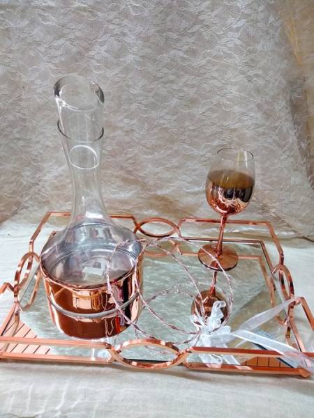 Σετ δισκος καράφα ποτήρι ροζ χρυσό