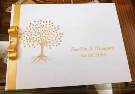 Ευχολόγιο γάμου εκτυπωμένο έγχρωμο  με σατεν κορδέλα