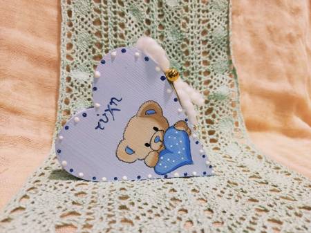 Ξύλινη καρδιά ζωγραφισμένη χειροποίητη  για αγόρι