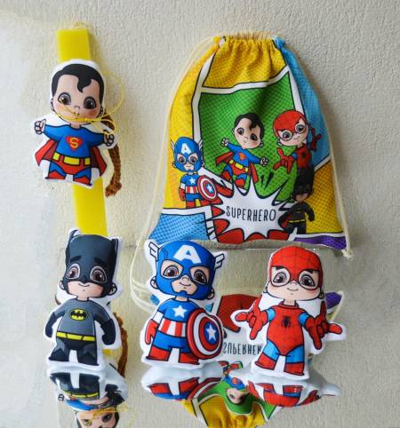 Πασχαλινή λαμπάδα κουκλάκια με θέμα τους σούπερ ήρωες