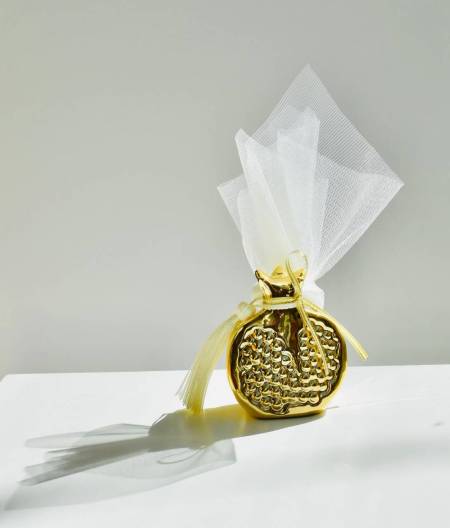 Μπομπονιέρα κεραμικό ρόδι χρυσό 6,5 χ 8 εκ